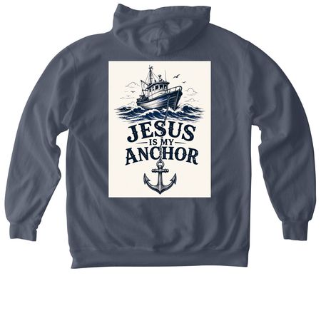 Hebrews 6:19, a Denim Comfort Colors Pullover Hoodie