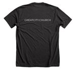Doing Life Together, a Dark Grey Heather Premium Unisex Tee (back-view)