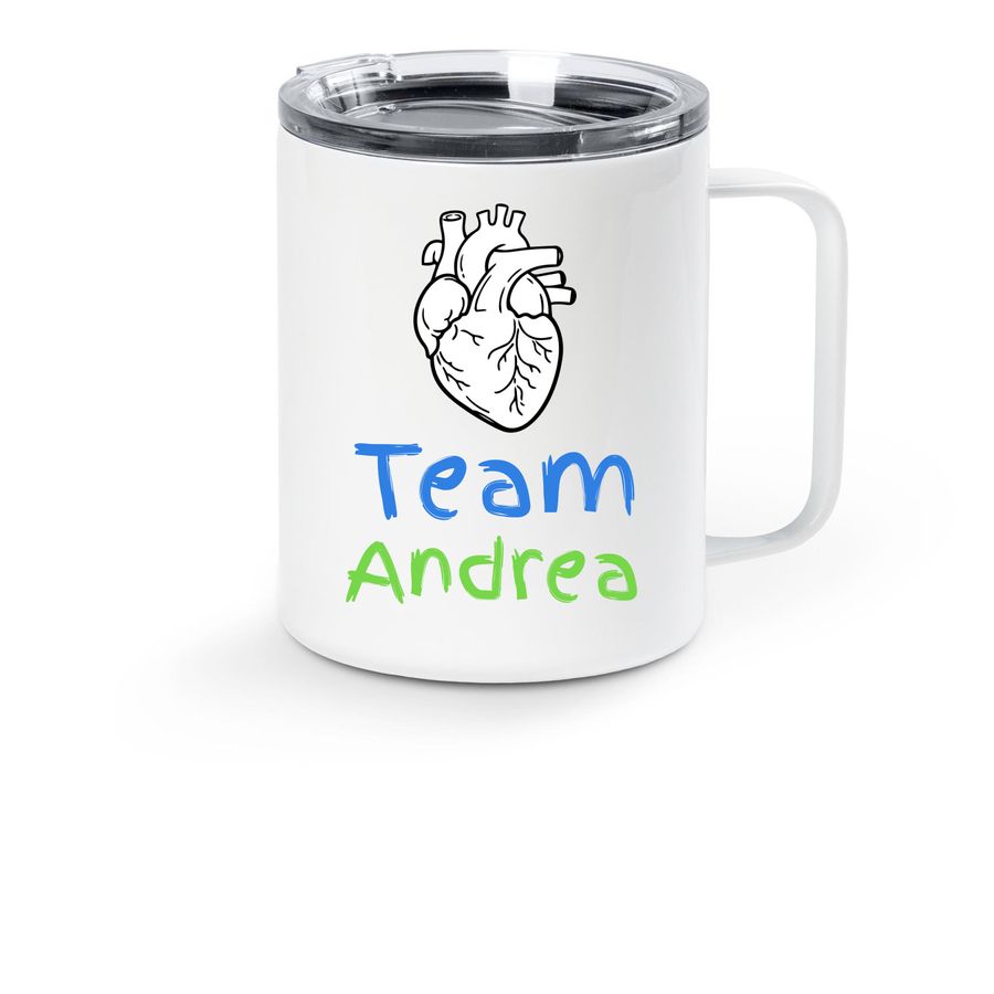Team Andrea, a White Stainless Steel Travel Mug