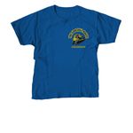The F-7 Goathill Shirt, a Royal Blue Youth Unisex Tee (back-view)