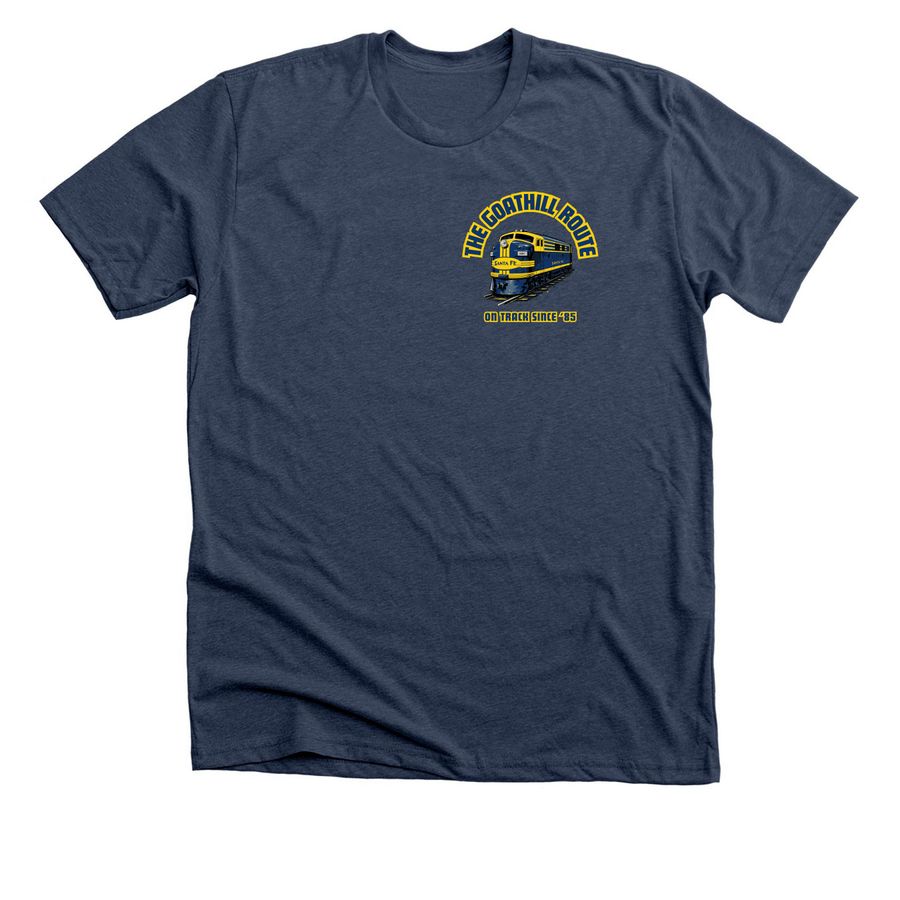 The F-7 Goathill Shirt, a Heather Navy Premium Unisex Tee