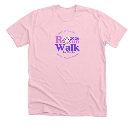 2026 Safe Haven RunWalk for Babies, a Heather Pink Premium Unisex Tee