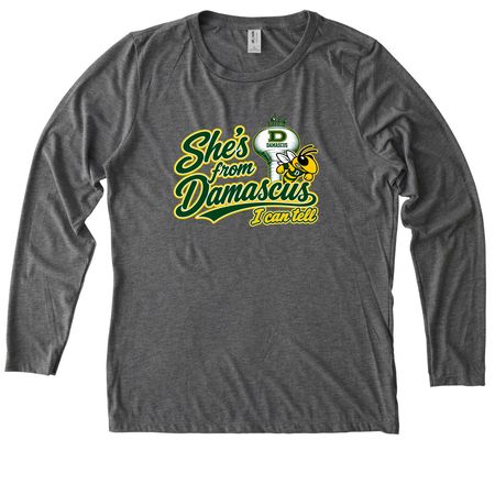 She's from Damascus (regular tees), a Aluminum Grey Allmade Eco Triblend Women?s Long Sleeve Tee