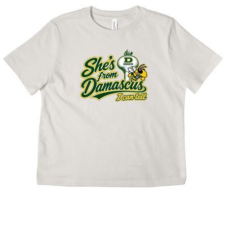 She's from Damascus (regular tees), a Vintage White Women's Heavyweight Tee