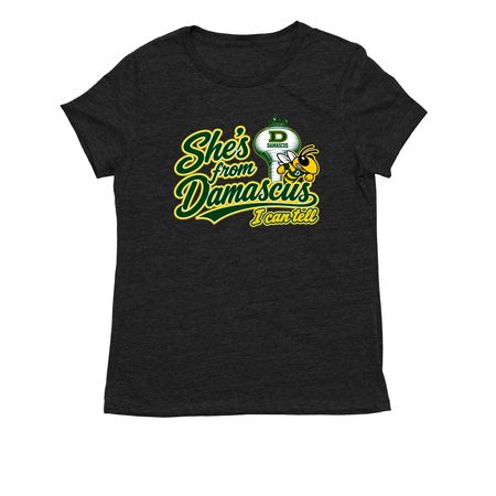 She's from Damascus (regular tees), a Space Black Allmade Eco Triblend Women?s Tee