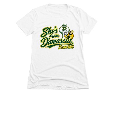 She's from Damascus (regular tees), a White Women's Slim Fit Tee