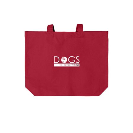 Dogs on Deployment Totes (White Logo), a Deep Red Cotton Canvas Tote Bag