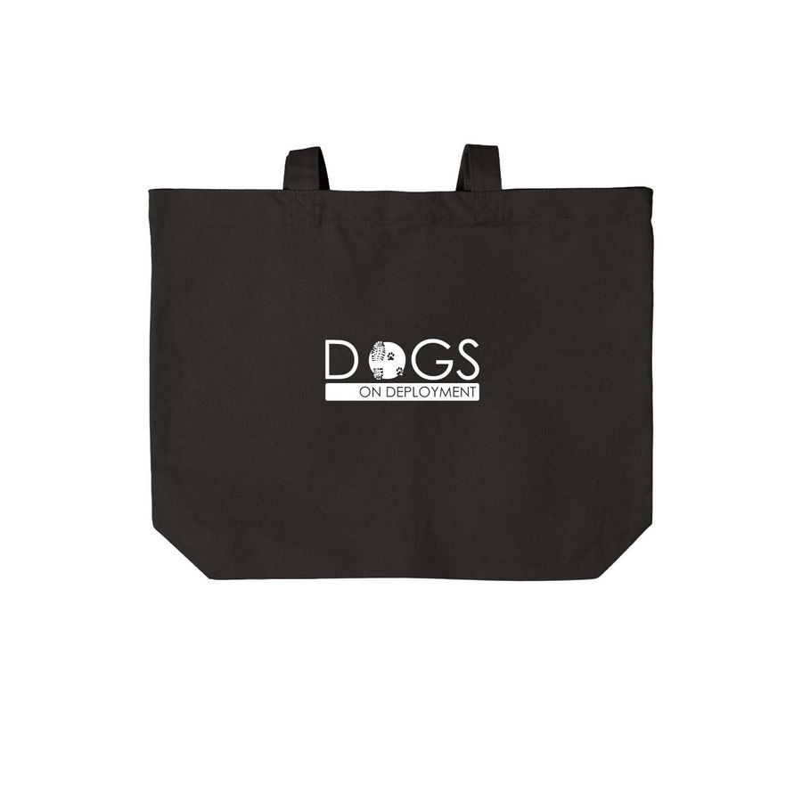 Dogs on Deployment Tote (White Logo), a Deep Black Cotton Canvas Tote Bag