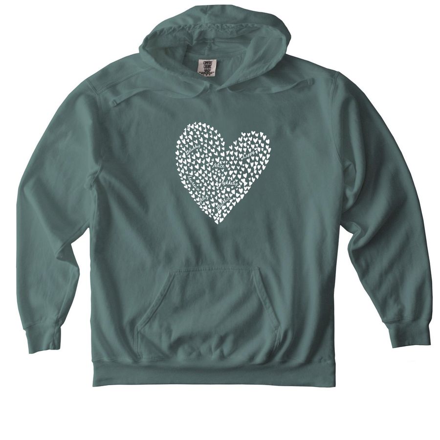 HAPPY Mini Hearts, a Blue Spruce Comfort Colors Pullover Hoodie