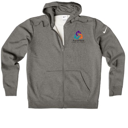 Ascentria Activewear, a Charcoal Heather Nike Women's Club Fleece Zip Up Hoodie