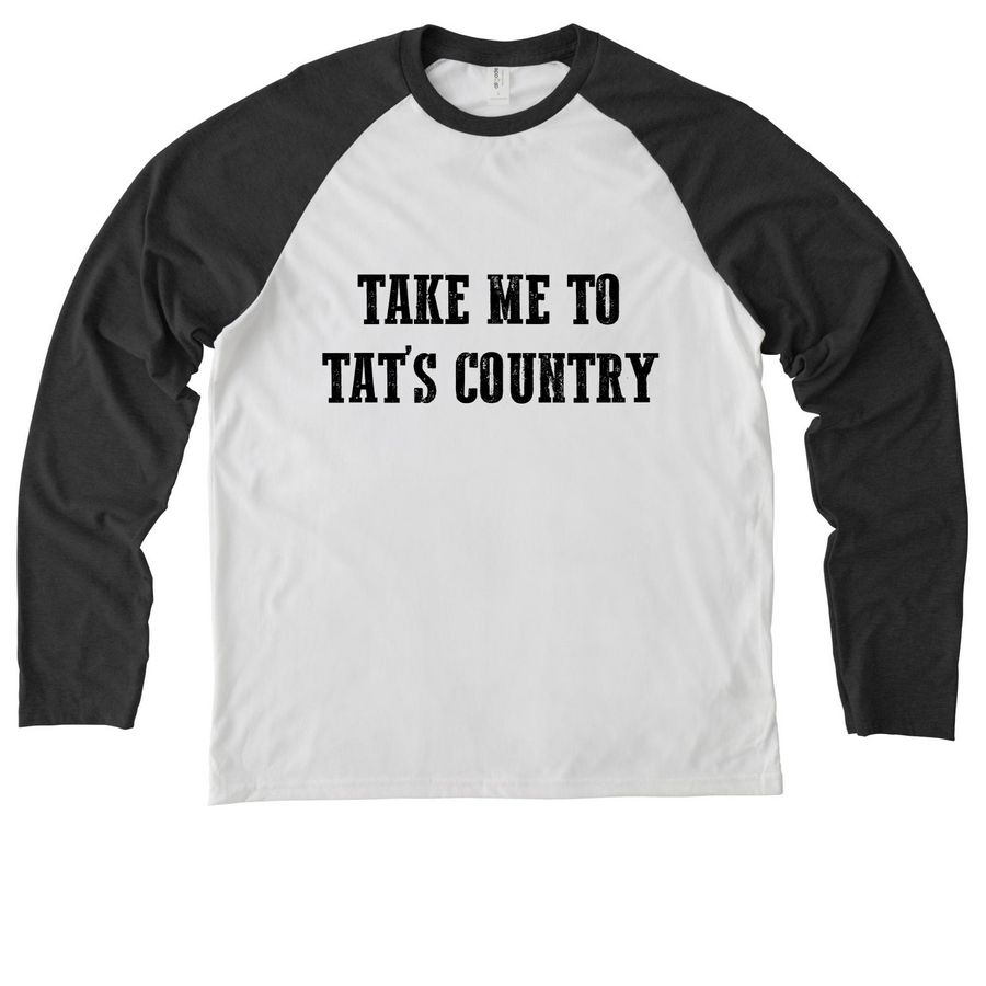 Take Me To Tat's Country - The Shirt, a Space Black/ Bright White Allmade Eco Triblend Colorblock Raglan Long Sleeve Tee