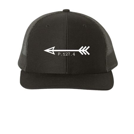 Arrow Hat, a Black Printed Snapback Trucker Cap