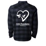 CdLS Fall Comfort Collection, a Charcoal Heather/ Black Unisex Flannel Shirt (back-view)