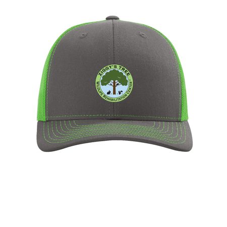 Ziggy's Tree Hat, a Charcoal/ Neon Green Printed Snapback Trucker Cap