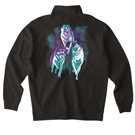 Arctic Rush Sled Dogs, a Black Midweight Quarter Zip Pullover