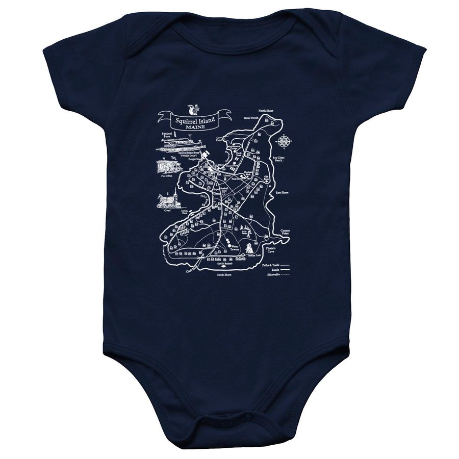 2026 Squirrel Island Map Onesie, a Navy Infant Onesie
