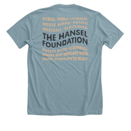 We Love Pitties: option 2!, a Heather Blue Lagoon Premium Unisex Tee (back-view)