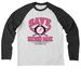 Save Second Base All Proceeds to Komen, a Space Black/ Bright White Allmade Eco Triblend Colorblock Raglan Long Sleeve Tee