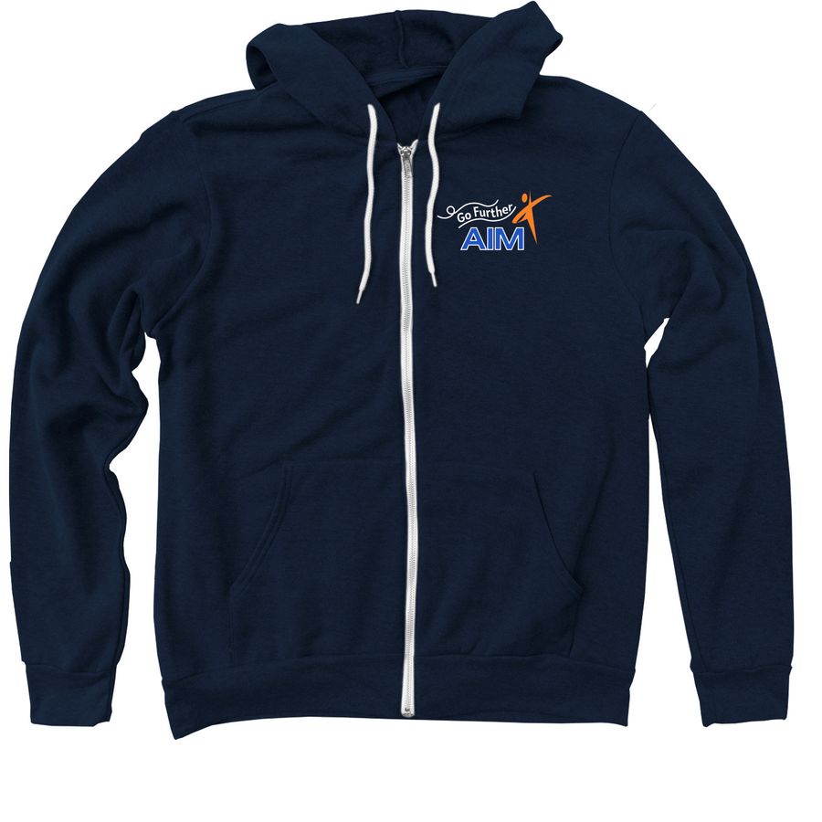Go Further - chest emblem edition, a Navy Zip Up Hoodie