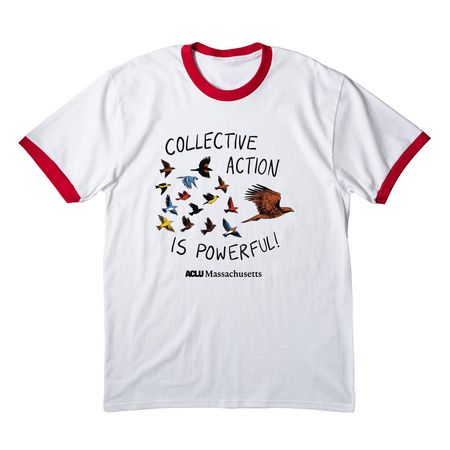 ACLUM Collective Action T-Shirt, a White/ Red Cotton Ringer Tee