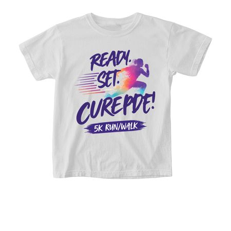 Racing Towards a Cure: Virtual 5k Tshirt, a White Comfort Colors Youth Tee