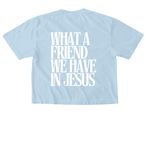 What a friend we have in Jesus, a Chambray Comfort Colors Boxy Tee (back-view)