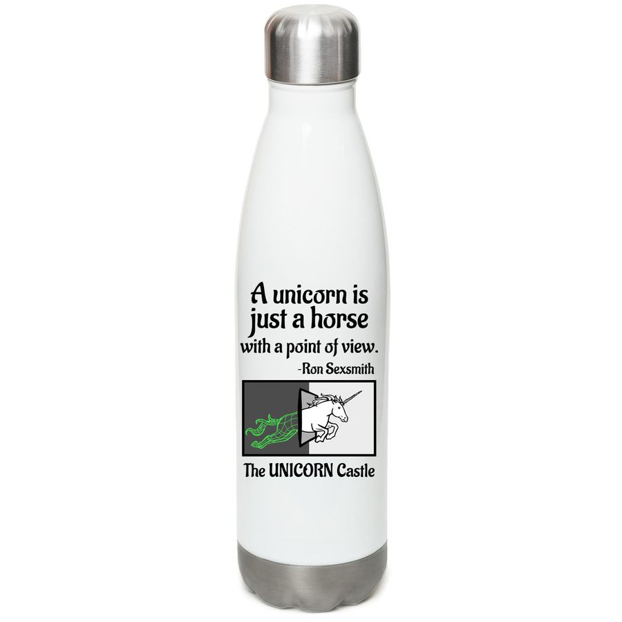 For the Thirsty Unicorn!, a White Stainless Steel Water Bottle