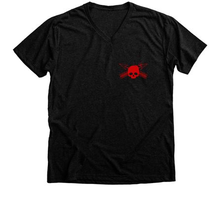 red logo basic shirts front and back&nbsp;, a Black Heather Premium V-Neck Tee