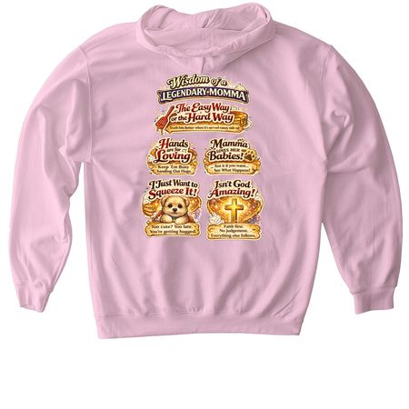 WISDOM OF A LEGENDARY MOMMA., a Light Pink Gildan Softstyle Pullover Hoodie