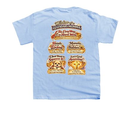WISDOM OF A LEGENDARY MOMMA., a Light Blue Youth Unisex Tee