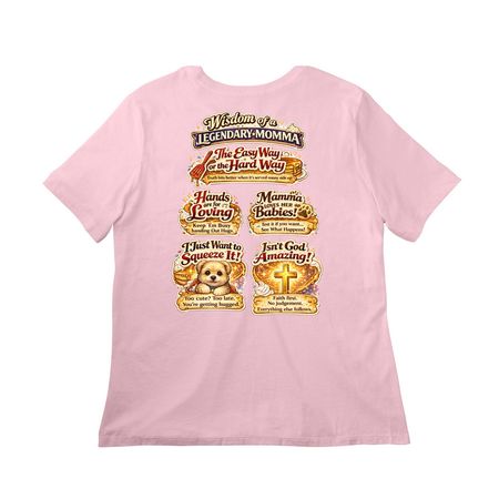 WISDOM OF A LEGENDARY MOMMA., a Pink Women?s Relaxed Cotton Tee