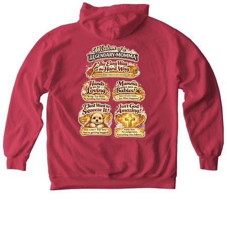 WISDOM OF A LEGENDARY MOMMA., a Crimson Comfort Colors Pullover Hoodie