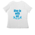 Dive in With Us white, a White Women's Relaxed V-Neck Tee (back-view)