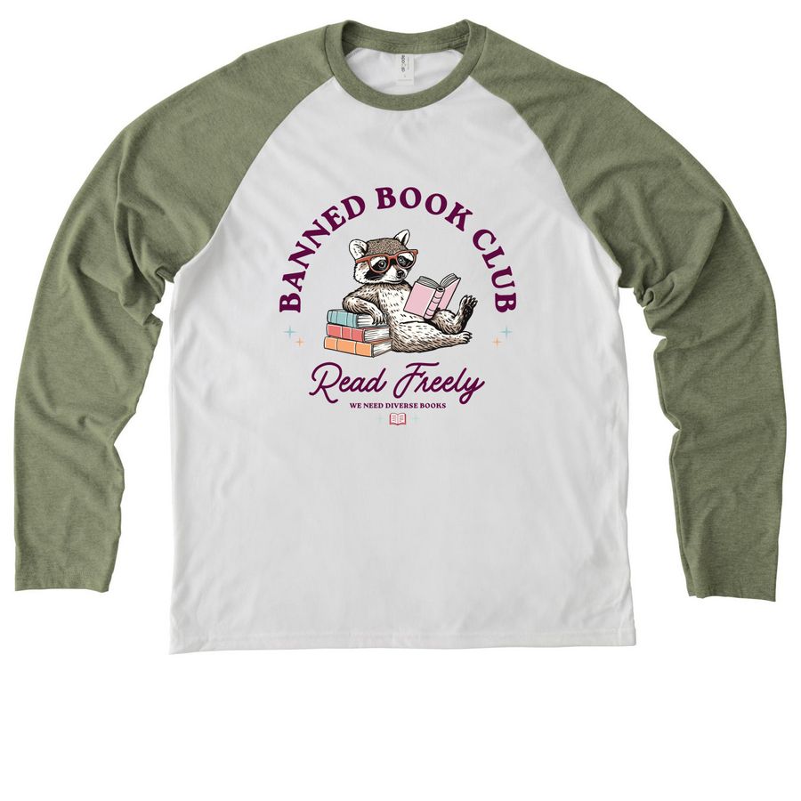 Banned Book Club, a Olive You Green/ Bright White Allmade Eco Triblend Colorblock Raglan Long Sleeve Tee