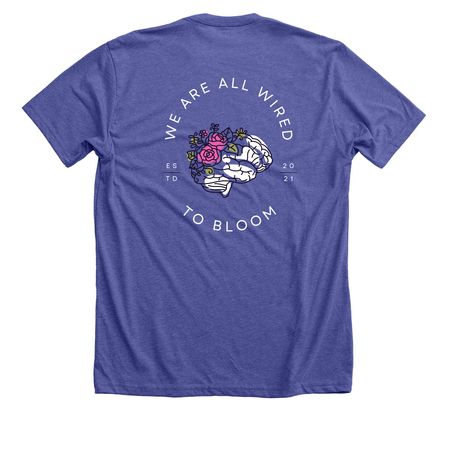 Wired to Bloom Basics 2.0, a Heather Lapis Premium Unisex Tee (back-view)
