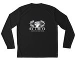 Mens and Womens Performance gear&nbsp;, a Black Unisex Performance Long Sleeve Tee (back-view)