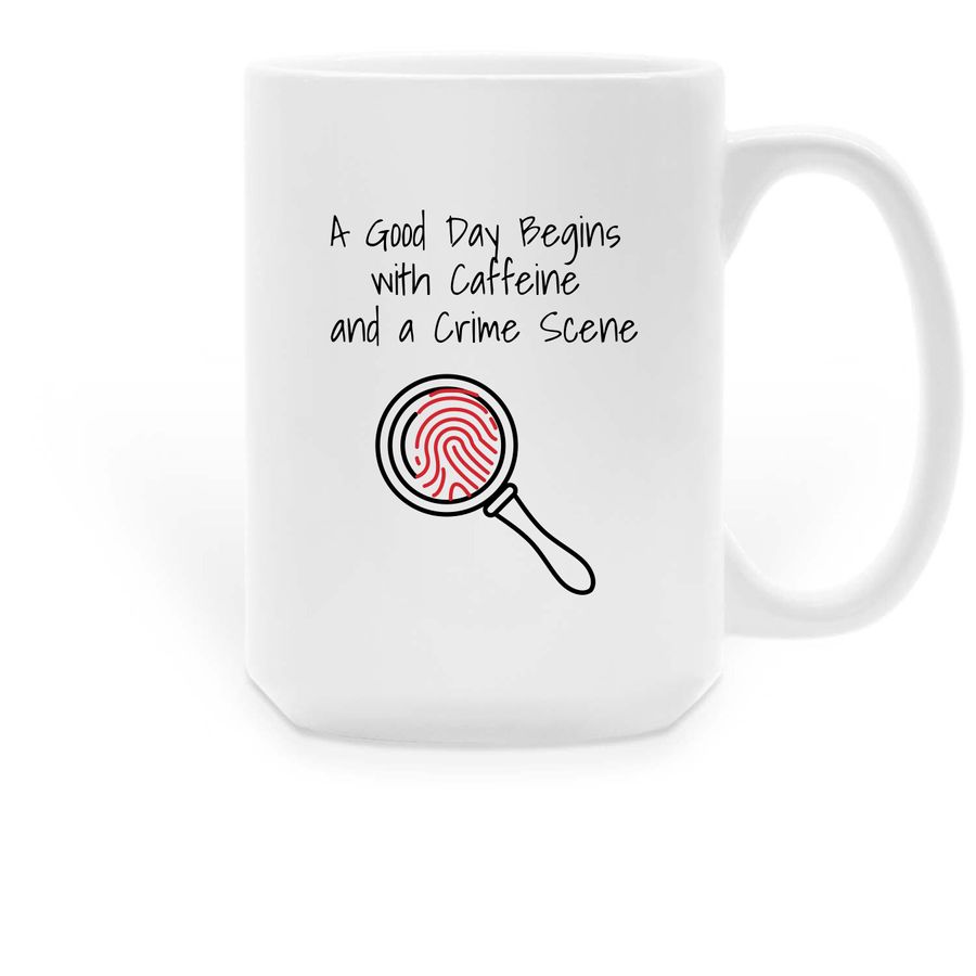 Caffeine & Crime Scene Mug, a White Large Coffee Mug