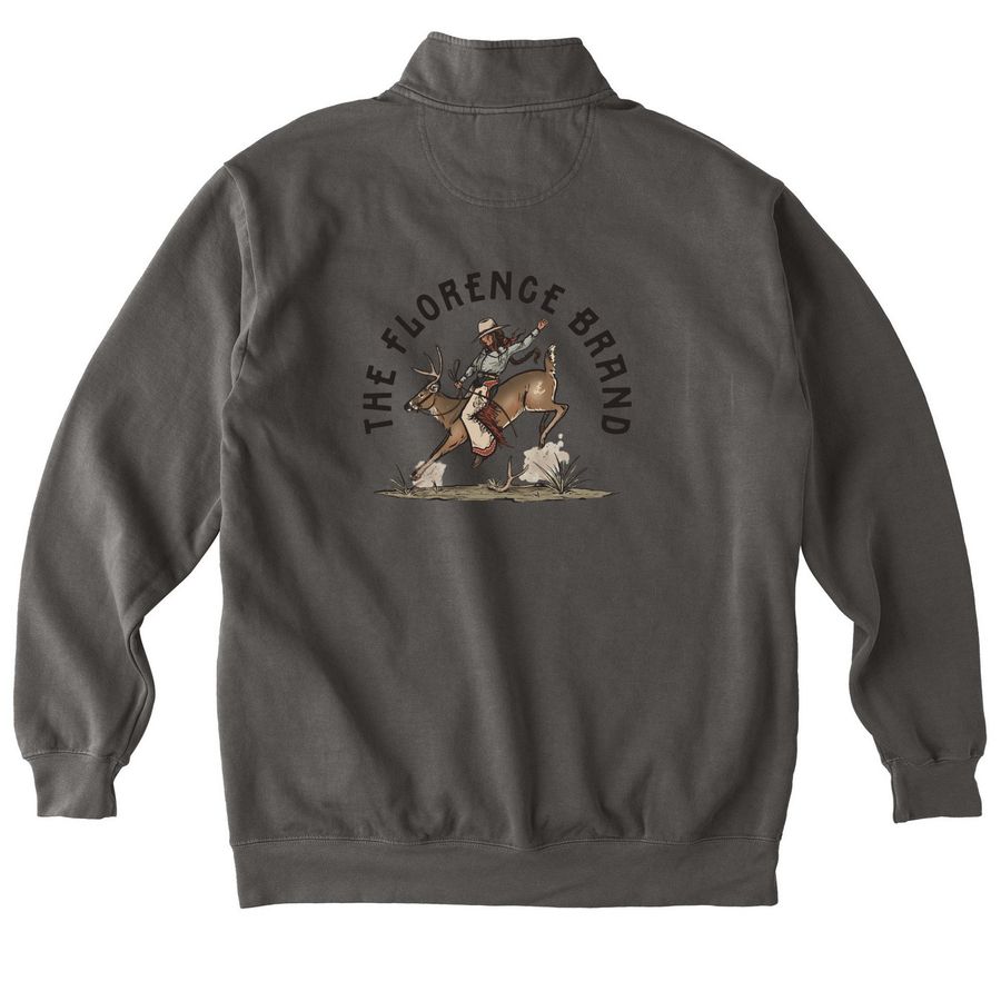 The Florence Brand, a Pepper Comfort Colors Quarter Zip Pullover (back-view)