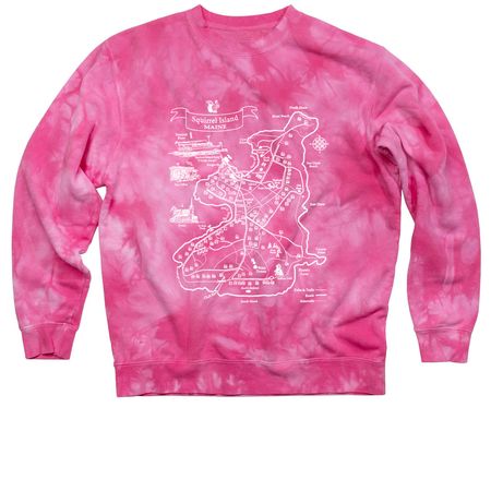 Squirrel Island Map Crewneck, a Pink Tie Dye Crewneck Sweatshirt