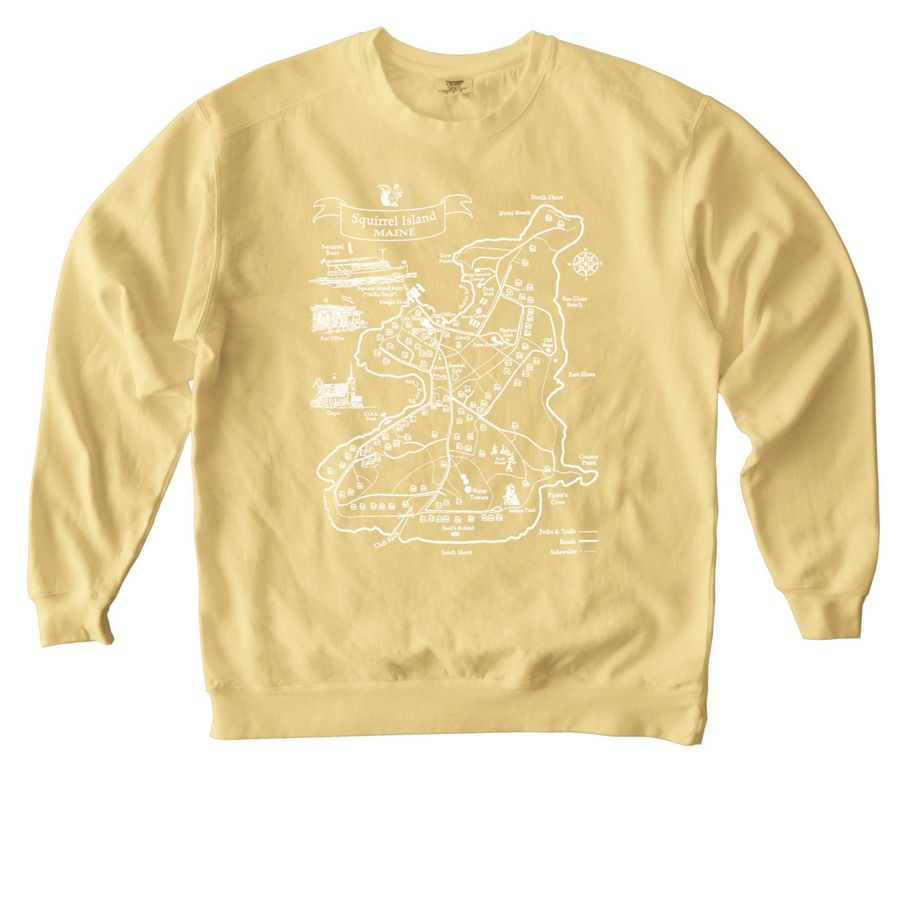 Squirrel Island Map Crewneck, a Butter Comfort Colors Crewneck Sweatshirt