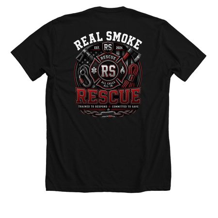 Real Smoke Rescue&nbsp;, a Solid Black Blend Premium Unisex Tee (back-view)