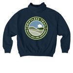 On the Trail, a French Navy Stanley/Stella Cooper Dry Pullover Hoodie (back-view)
