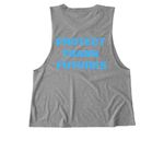 Trans Train 2.0, a Aluminum Grey Allmade Eco Triblend Women?s Muscle Tank (back-view)