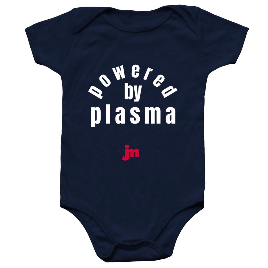 Powered by Plasma Onesie, a Navy Infant Onesie