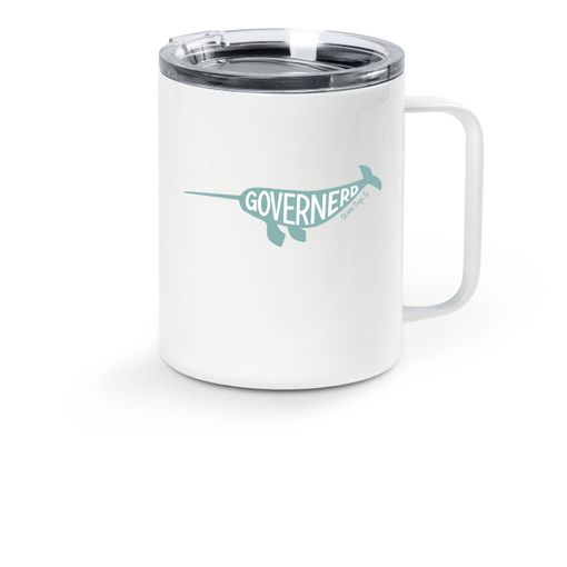 Governerd Narwhal, Aqua Logo White Stainless Steel Travel Mug