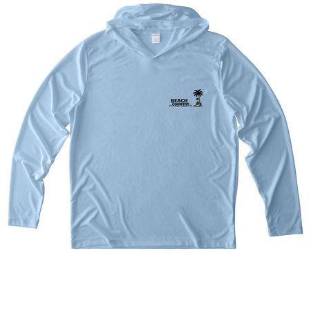 Beach Country ?Sunset? SPF, a Light Blue UV Performance Long Sleeve Hoodie (back-view)
