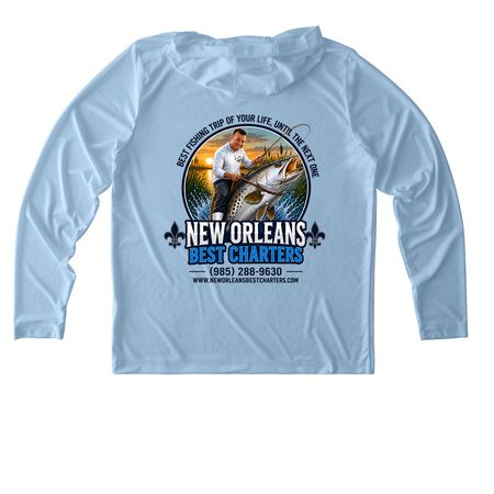 Fishing shirts!, a Light Blue UV Performance Long Sleeve Hoodie