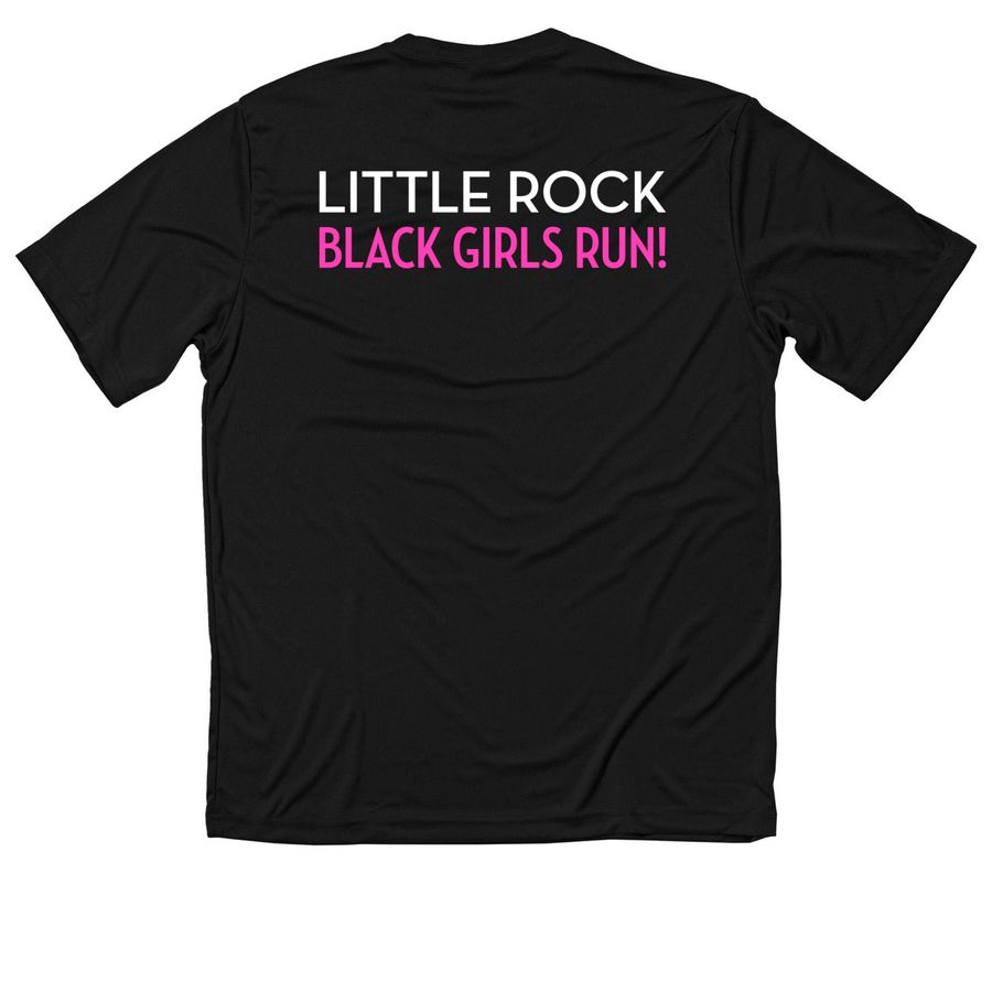 Black Girls RUN! Little Rock, a Black Classic Performance Tee (back-view)