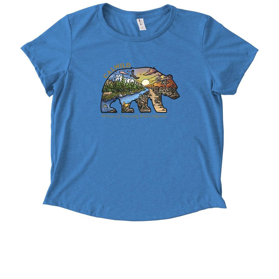 CalWild 50th Bear Gear, a Azure Blue Allmade Eco Triblend Women?s Scoop Neck Tee