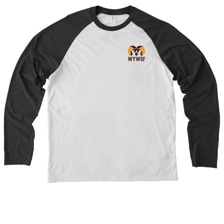 WY WSF Chest White Logo Shirts, a Space Black/ Bright White Allmade Eco Triblend Colorblock Raglan Long Sleeve Tee